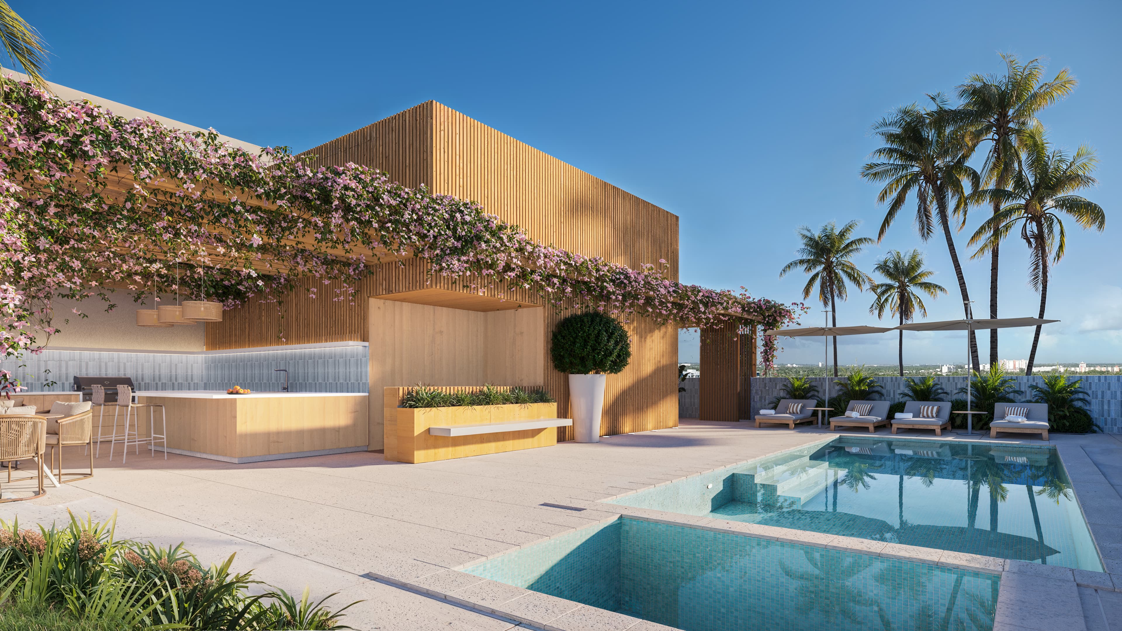 Eden rooftop pool and amenity terrace in Ojus, Miami